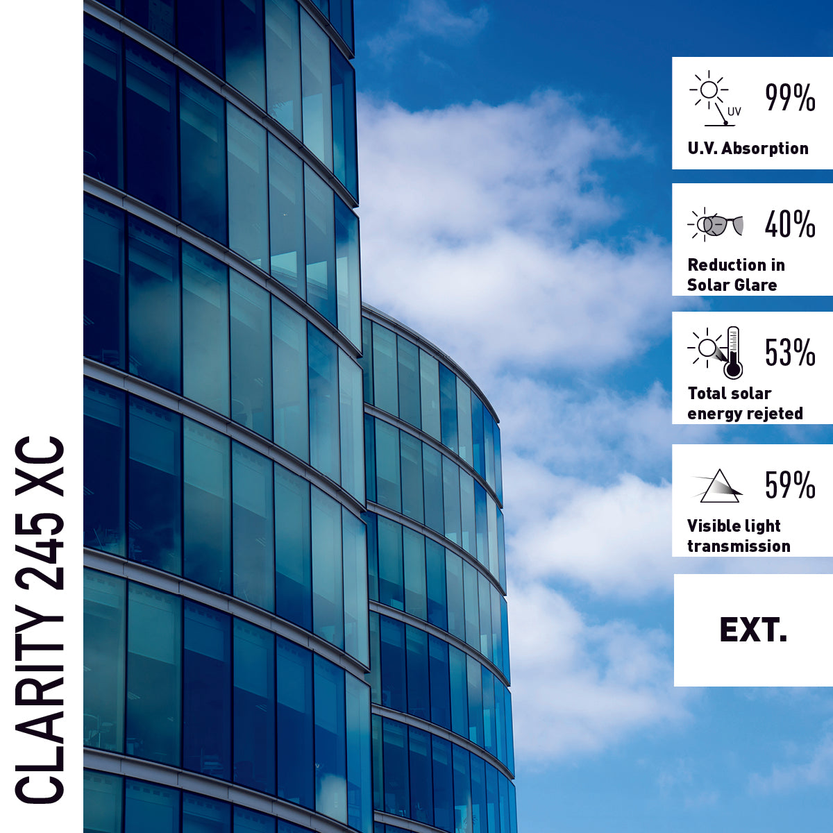 CLARITY 245 XC - Film Solaire Transparent Pose Extérieur - 1.22m