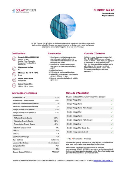 CHROME 245 XC - Film Solaire Argent Pose Extérieur - 1.22m