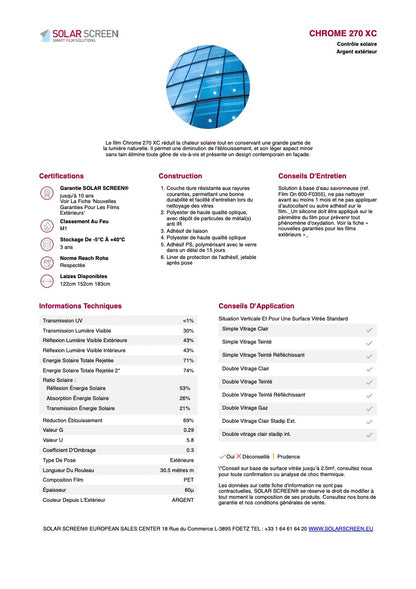 CHROME 270 XC - Film Solaire Argent Pose Extérieur - 0,91m