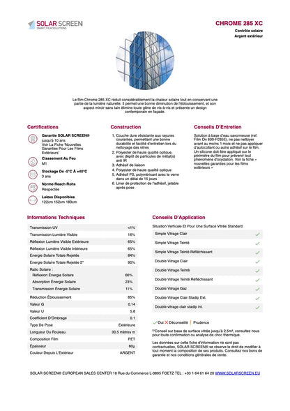 CHROME 285 XC - Film Solaire Argent Pose Extérieur - 0,91m