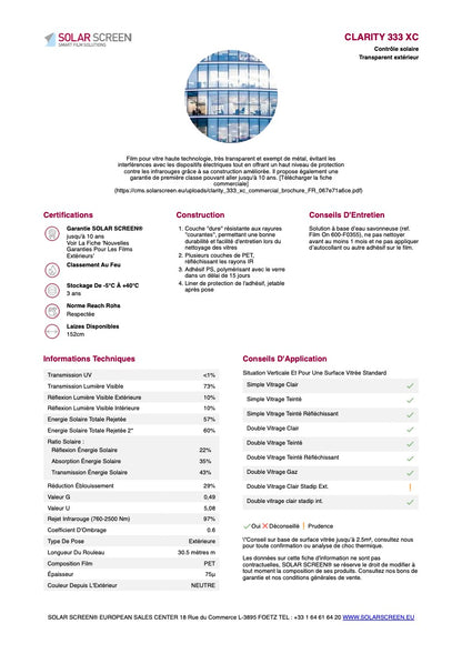 CLARITY 333 XC - Film Solaire Transparent Pose Extérieur - 1.52m