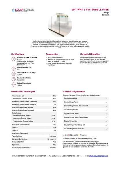 MAT WHITE PVC - 1,52m Bubble Free