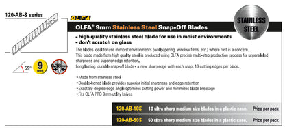 OLFA Lames sécables acier inoxydable 9 mm 45° - 10 Pièces